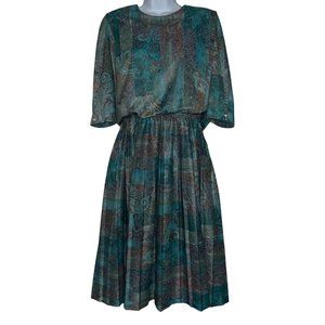 M.C.S. Ltd Limited Vintage 80's Abstract Pleated Blouson Knee Length Dress 14P